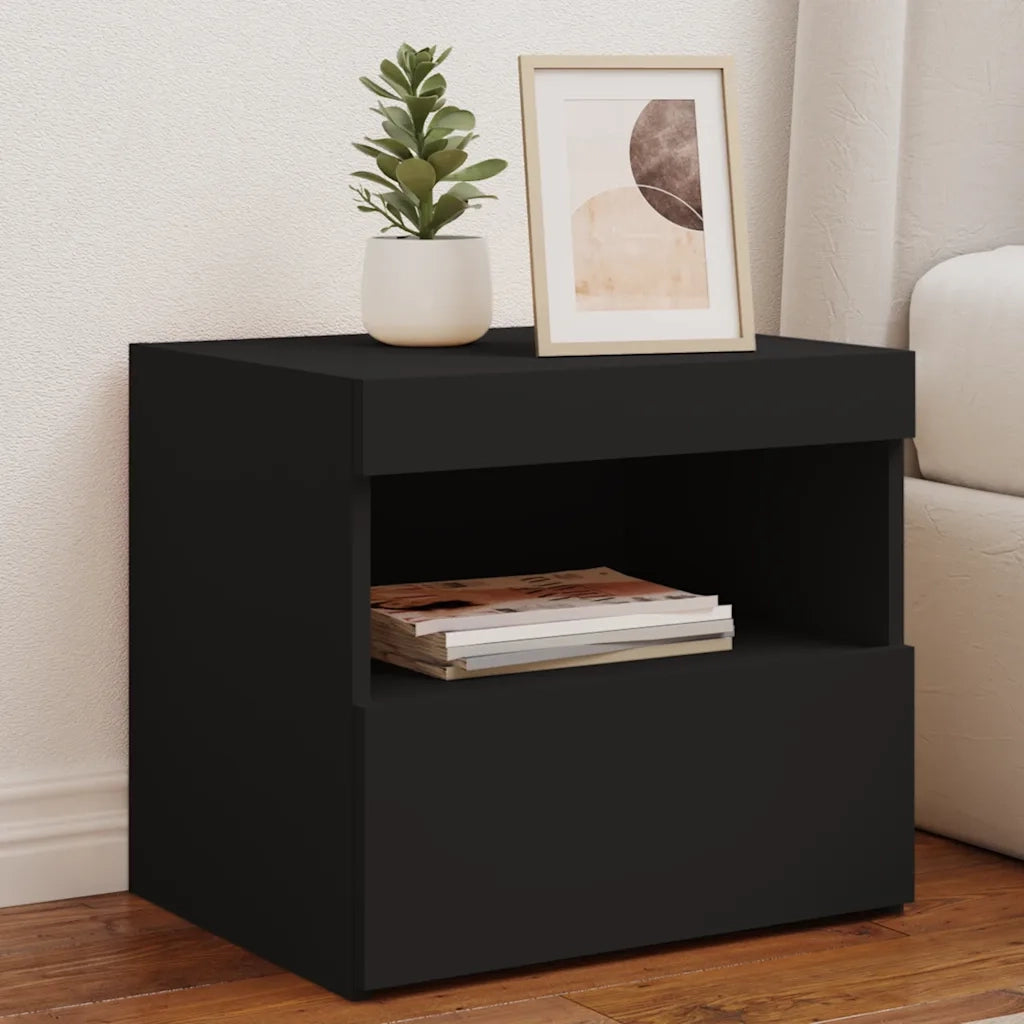 Comodini con Luci LED 2pz Neri 50x40x45 cmcod mxl 134011