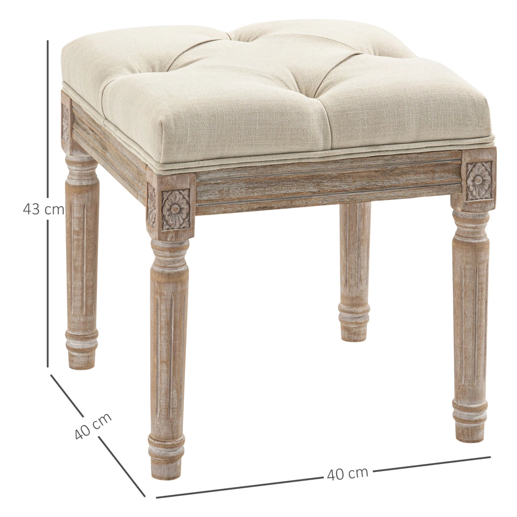 Pouf con Seduta Imbottita e Gambe in Legno ¨C Zephmum ¨C 40x40x43 cm Beige