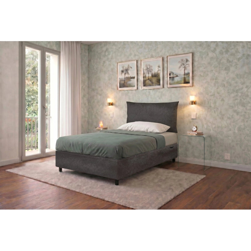 Letto imbottito Singolo 80x190 cm Soft - Contenitore,Microfibra,Grigio
