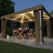 Pavilion With Curtains & LED String Lights 4x3 M Taupe