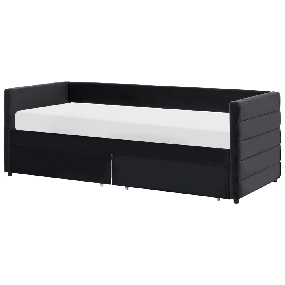 Letto con contenitore con cassetti in velluto nero 90 x 200 cm stanzetta design elegante