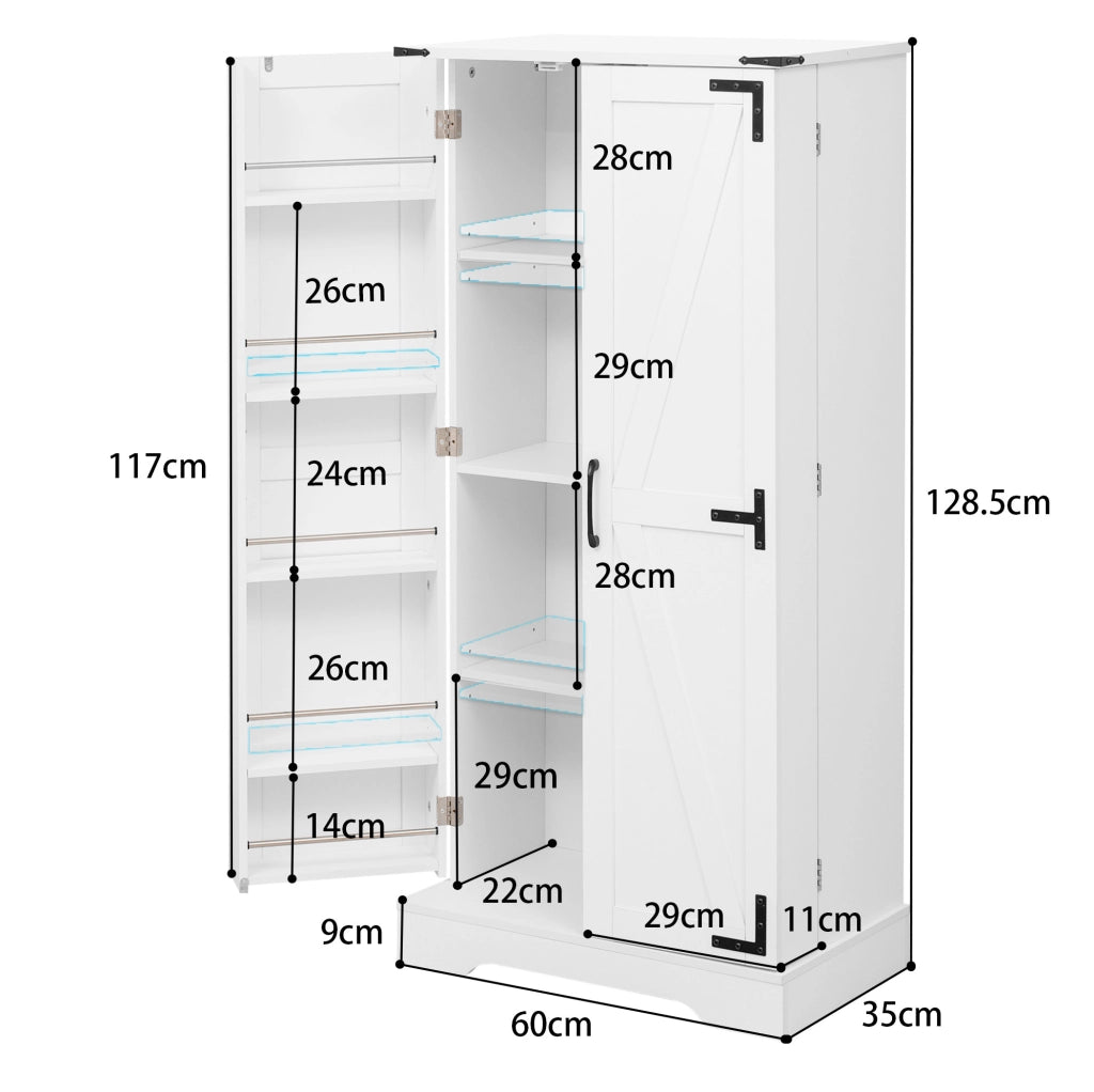 Credenza cucina 60x35x128.5 cm con illuminazione LED e ripiani regolabili in MDF bianco
