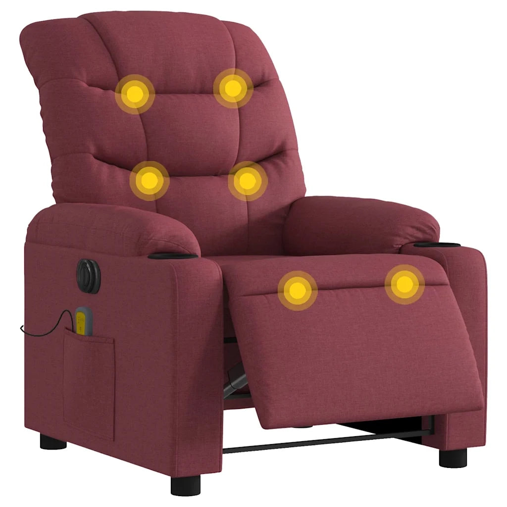 Poltrona Massaggiante Reclinabile Elettrica Rosso Vino Tessuto 3206639