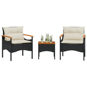 Set Divani da Giardino 3 pz con Cuscini in Polyrattan Nero 368404