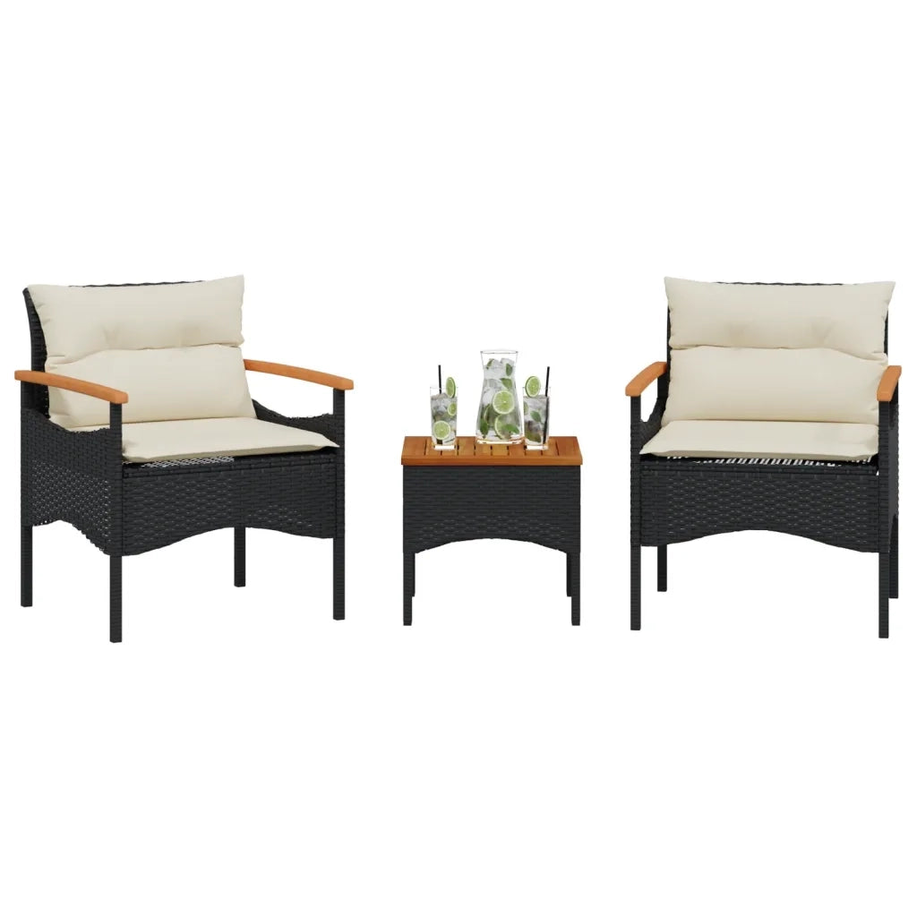 Set Divani da Giardino 3 pz con Cuscini in Polyrattan Nero 368404