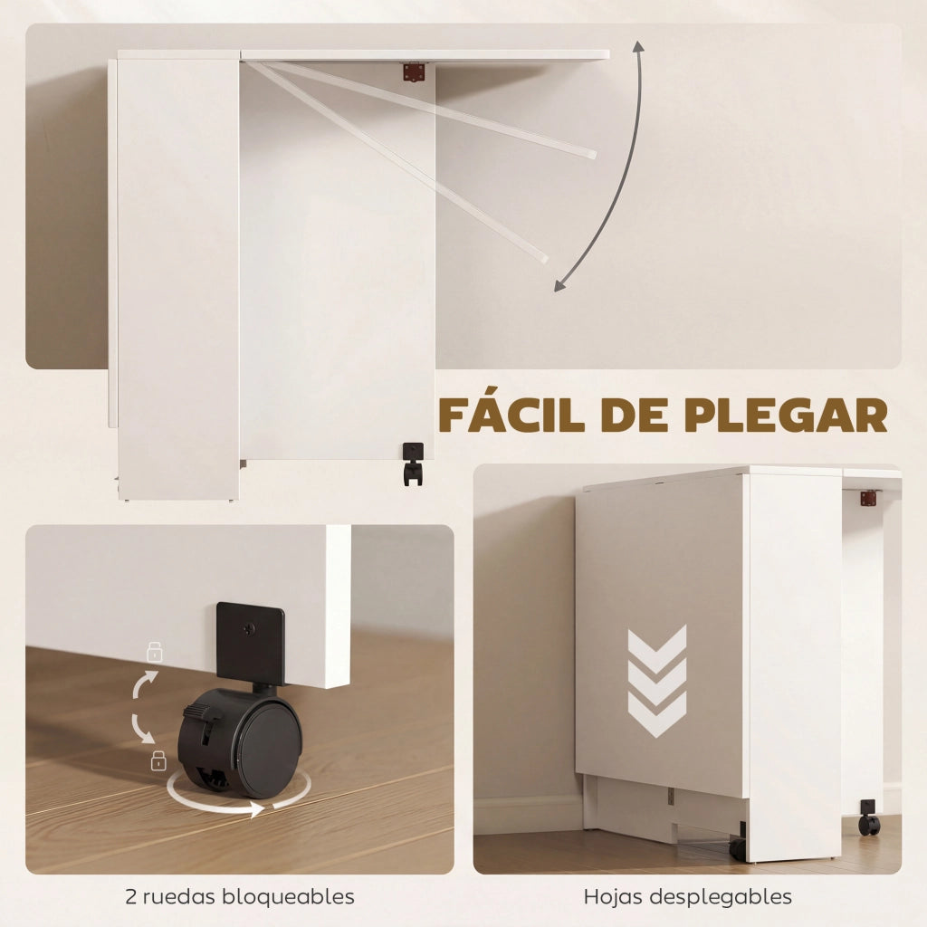 Tavolo da pranzo allungabile pieghevole con ruote ¨C zephmum ¨C bianco 75x140x74 cm