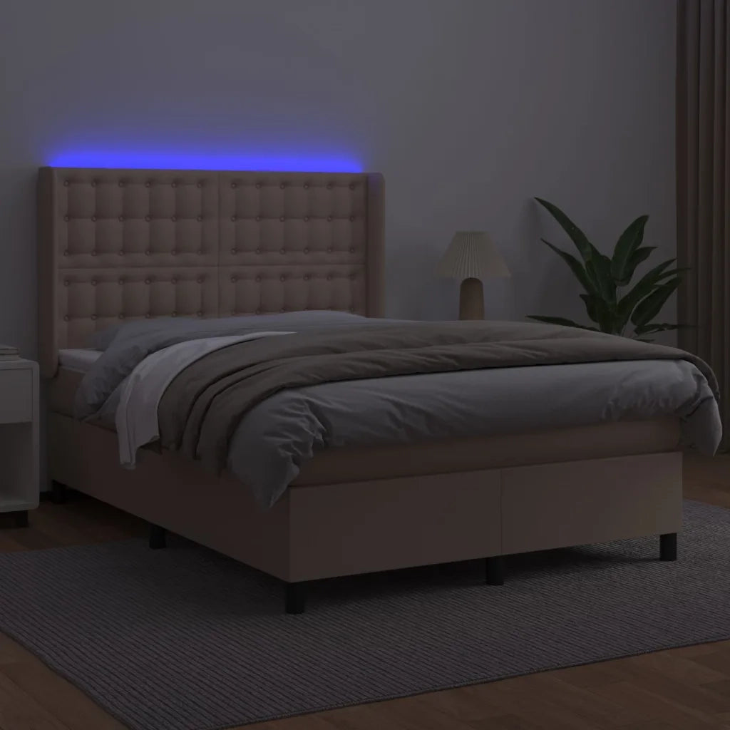 Giroletto Molle Materasso e LED Cappuccino 140x190cm Similpelle 3139384