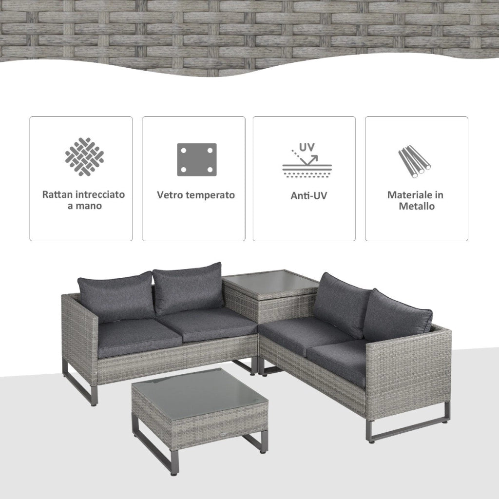 EasyComfort Divano 3 Posti da Esterni in Rattan (PE) con Cuscini Imbottiti e Sfoderabili, Giardino/Terrazzo, 173x68x78cm