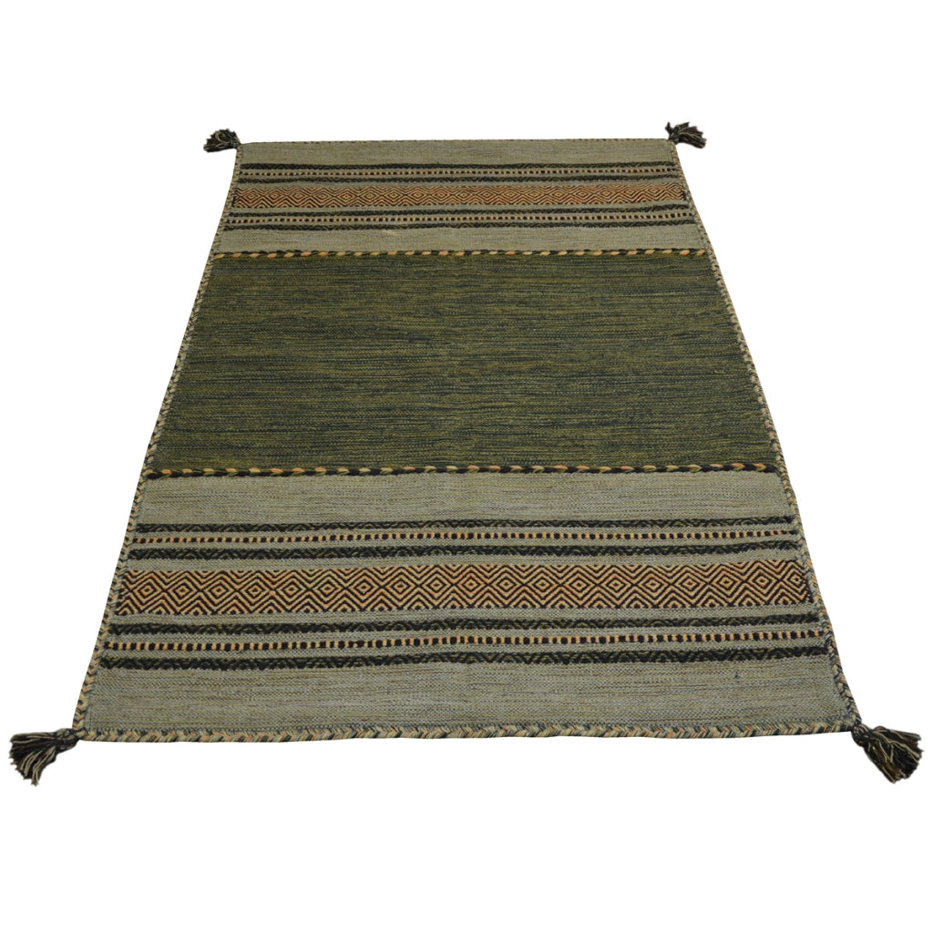 Tappeto ANTIQUE KILIM VERDE cm.160x230 tessuto a mano in cotone e ciniglia