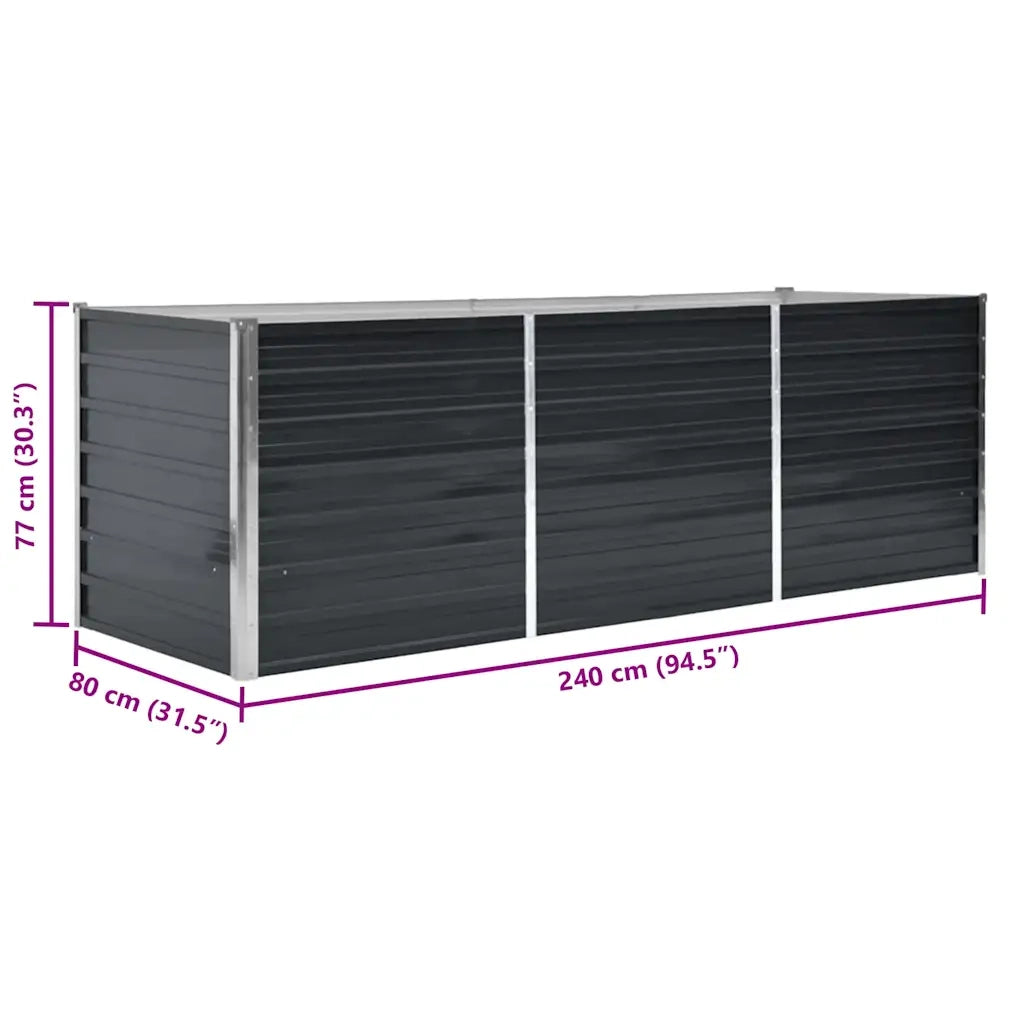 Fioriera-Vaso da Esterno-Contenitore per Piante per Giardino Antracite 240x80x77 cm in Acciaio Zincato