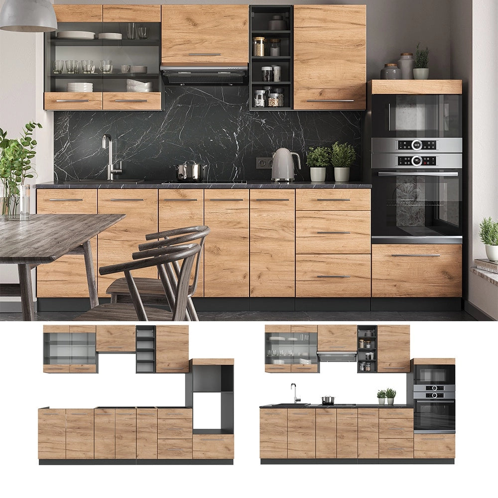 Cucina componibile Fame-Line Rovere dorato/Antracite 280 cm, PL Rovere Vicco