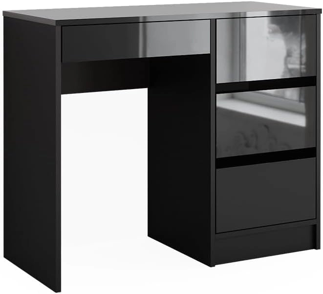 Scrivania Sherry, Bianco lucido, 90 x 40 cm con cassetti, adatto per un utilizzo salvaspazio in piccoli spazi di lavoro