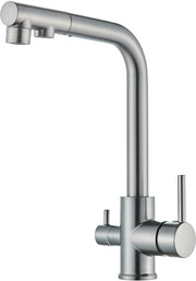 3 viei rubinetto da cucina, rubinetto da cucina 360° girevole, miscelatore 3-in-1 per filtro acqua, rubinetto acqua potabile con 2 maniglie, rubinetto da cucina 3 vie in acciaio inossidabile, colore grafite grigio