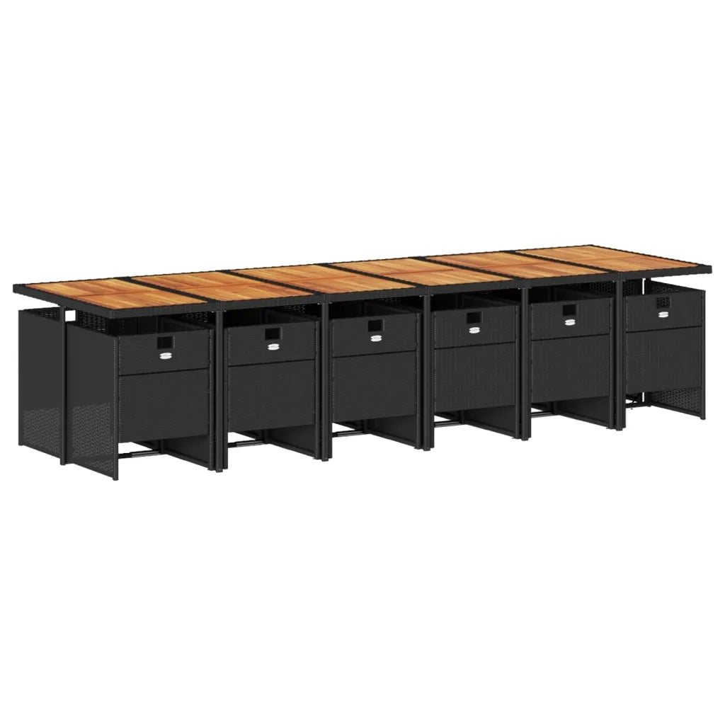 Set da Pranzo da Giardino 13pz con Cuscini Nero in Polyrattan 3277718