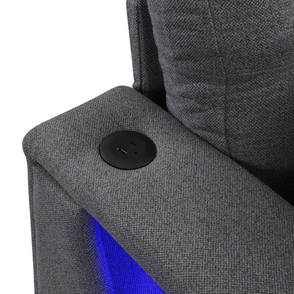 Divano 4 posti con pouf contenitore; USB e Type-C; LED; grigio antico