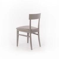 E-STYLO Sedia in legno laccato grigio chiaro con seduta rivestita in similpelle, imbottita, 44cm X 45cm H. 82cm.