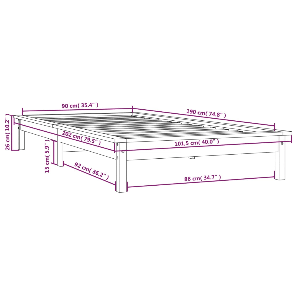 Giroletto Grigio 90x190 cm Single in Legno Massello di Pino 820573