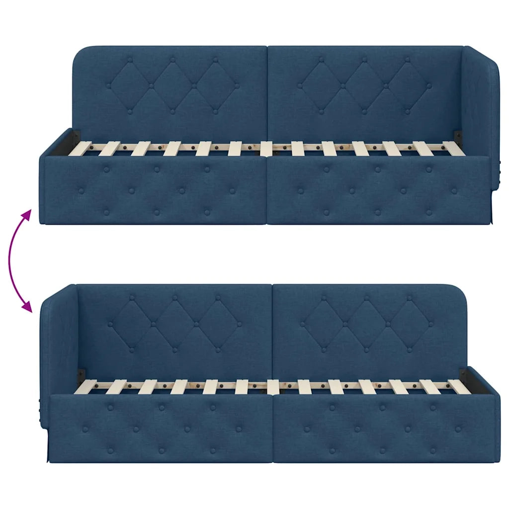 Cornice del letto ad angolo Blu 80 x 200 cm Tessuto