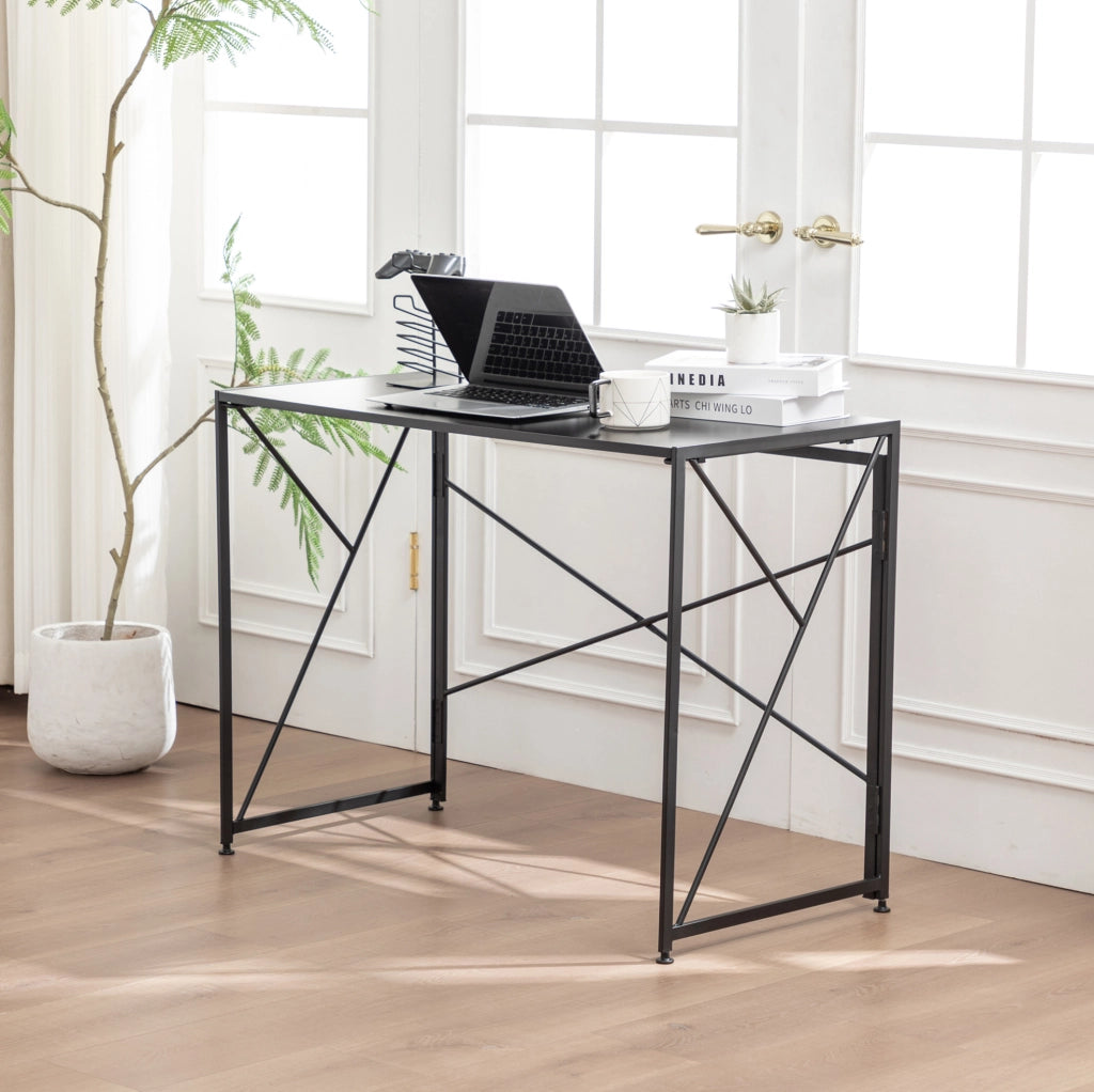 Scrivania pieghevole in MDF nero 99x50x75 cm, salvaspazio e versatile