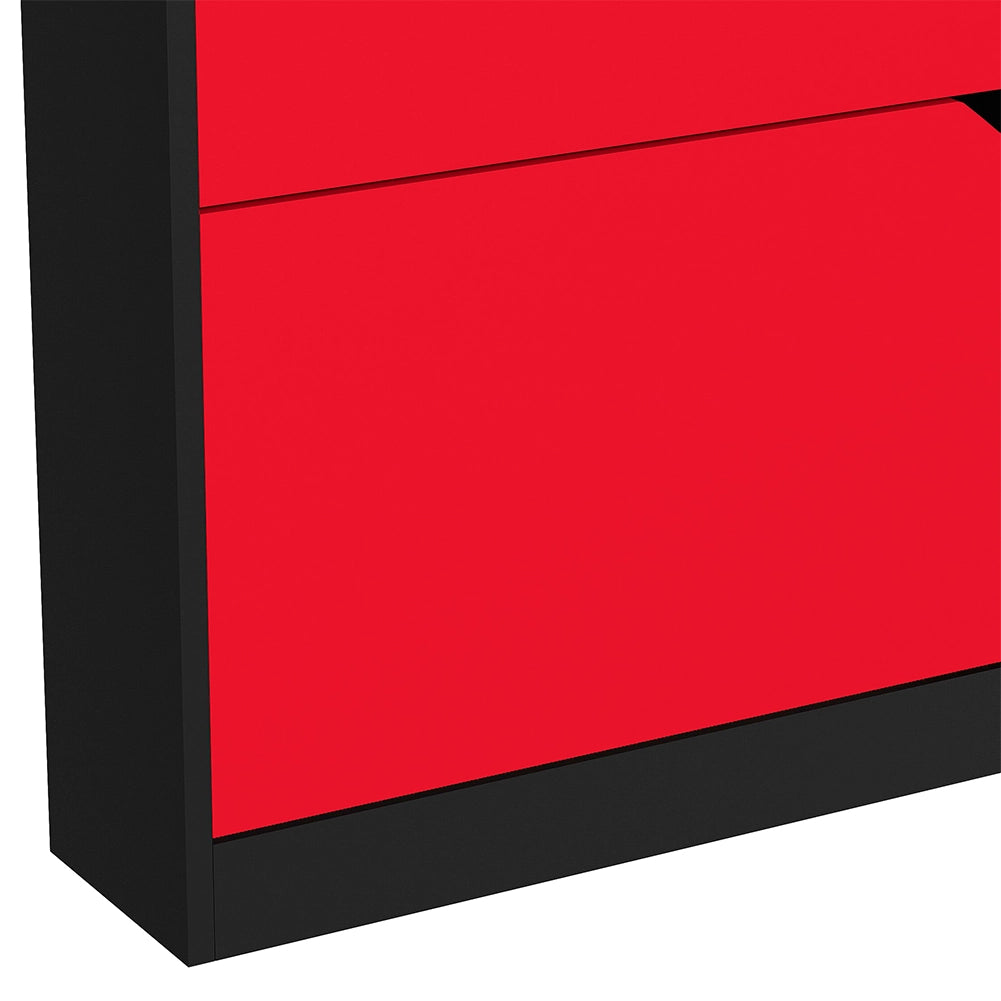 Scarpiera 4 Ante Ripiani Doppia Profondità Porta Scarpe Rosso e Nero 63x24x150cm
