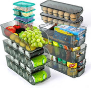 Set di contenitori per frigorifero in plastica, cassetta portatile, contenitore per uova per frigorifero, cucina + 1 contenitore per pulizia, 13 pezzi.
