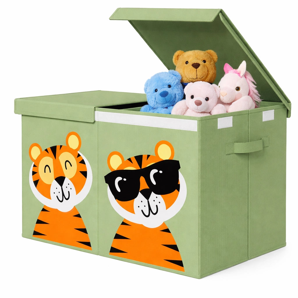 Contenitore Box 2 Scomparti Porta Giocattoli Pieghevole con Coperchio 80LT Organizer Verde