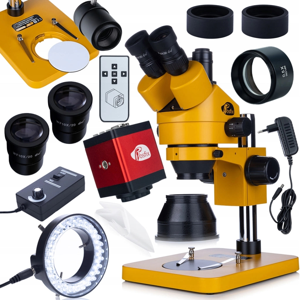 Mikroscopio Trinoculare 7–45x con Fotocamera FullHD HDMI/VGA + Lente Barlow 0.5x + Illuminatore LED 56x