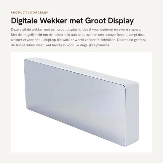 Alarme Digitale con Display Grande - Visualizzazione della Temperatura - Funzione Snooze - Allarme Silenzioso - Regolazione della Luminosità - Materiale ABS
