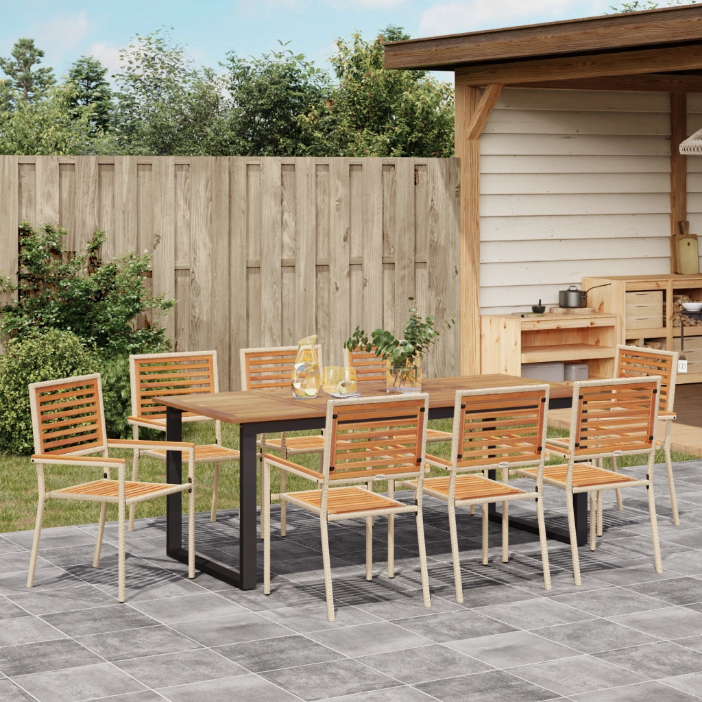 Set pranzo giardino  9 pezzi in rattan sintetico beige e acacia