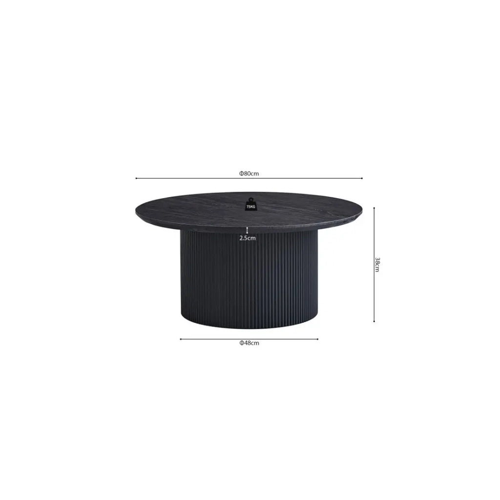Tavolino basso VAGOS – Effetto legno marrone scuro – Rotondo – Diametro 80 cm – Design elegante e robusto