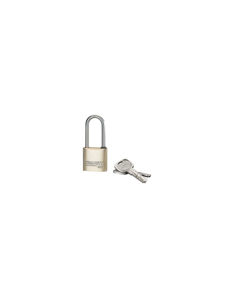 Lucchetto Transit 40 arco inox mezza altezza, ottone, da esterno, 2 chiavi piatte reversibili - THIRARD