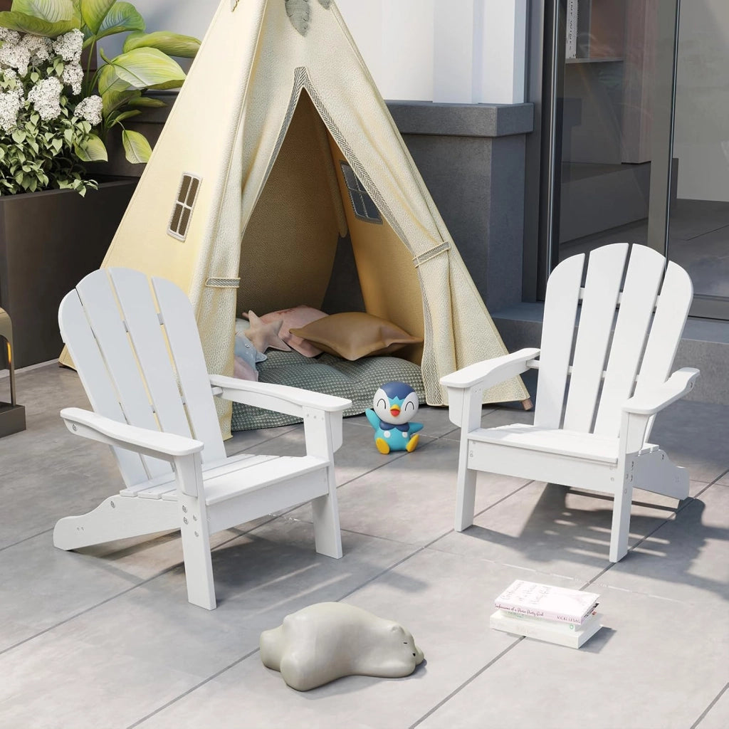 Sedia Adirondack per Bambini da Giardino, Sedie Ergonomica in HDPE con Schienale Inclinato e Braccioli, Poltrona per Interno ed Esterno, per Bambini 3 a 8 Anni, 52 x 53,5 x 64 cm (Bianco)