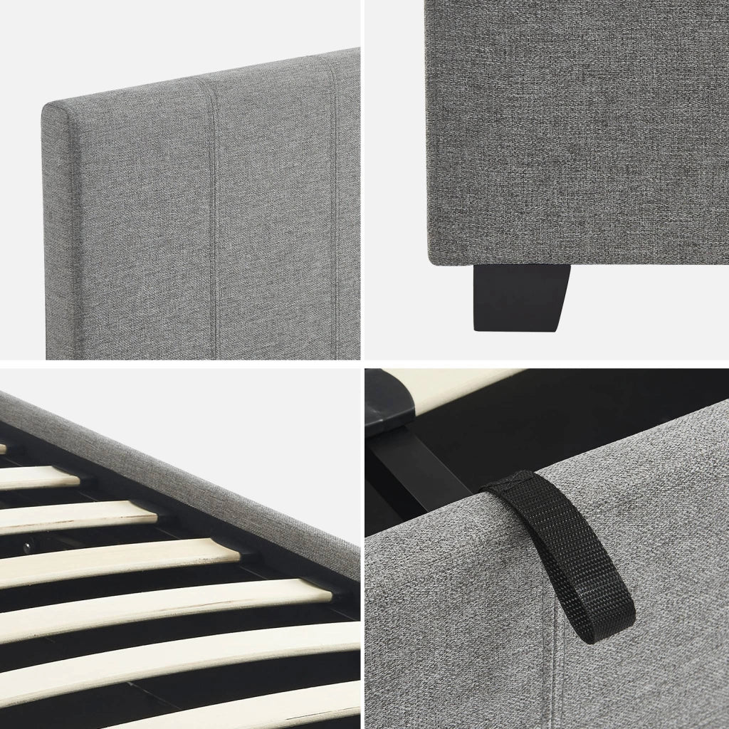 Letto a cassettone con rete a doghe e testiera, 160x200cm, grigio