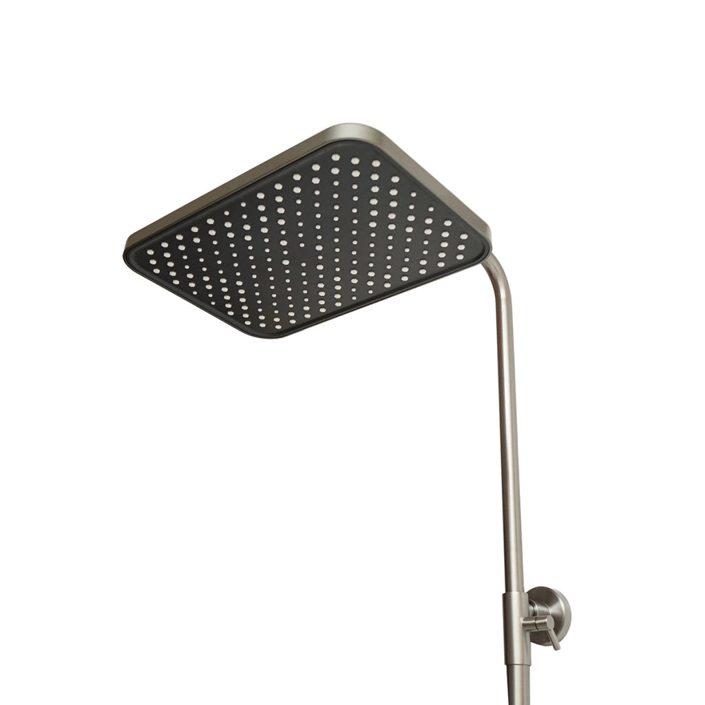 Set doccia multifunzionale con termostato, display digitale della temperatura dell’acqua, 4 funzioni di erogazione dell’acqua, bocca vasca, soffione doccia rettangolare, doccetta, doccia bidet, colore grigio.
