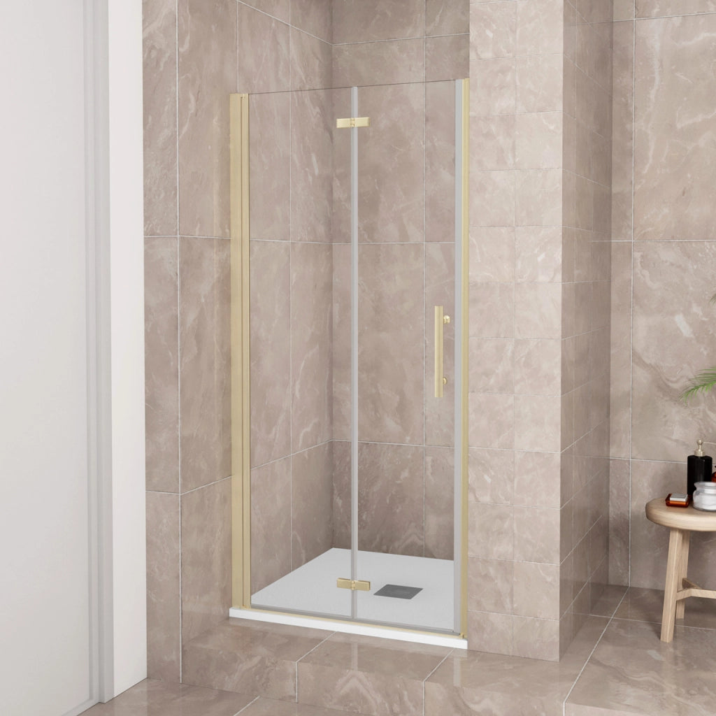 Porta Doccia 80x185 cm Porta Battente Pieghevole in Vetro Temperato Trasparente 6 mm Anticalcare Telaio Dorato Spazzolato