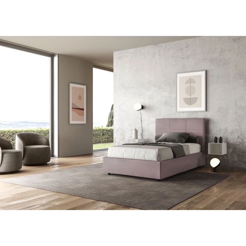 Letto imbottito 1 piazza e mezza 120x190 cm Mika - Con rete,Glicine,Microfibra