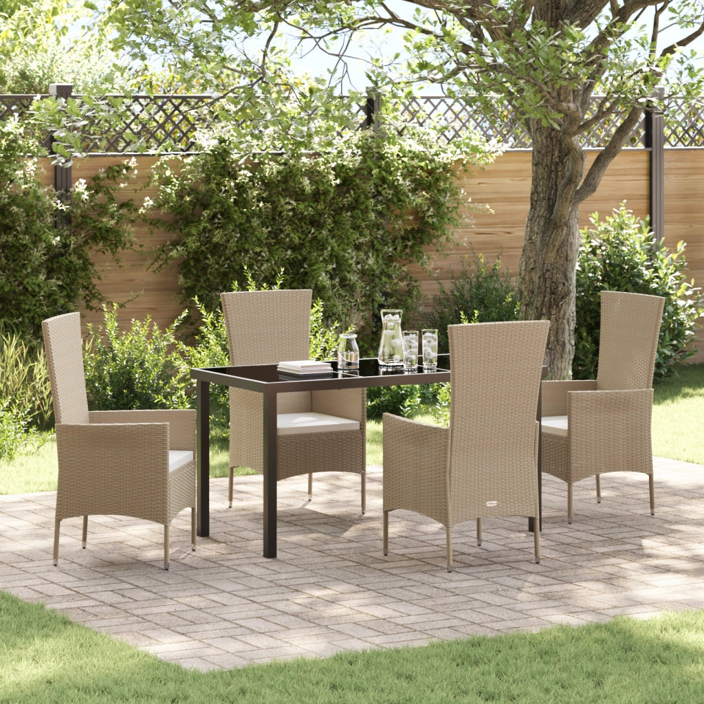 Set da pranzo da giardino  5 pezzi con cuscini in rattan poliestere beige