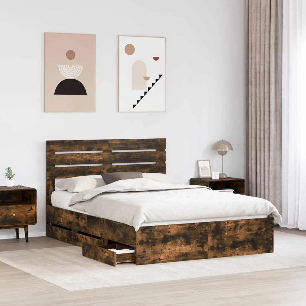 Struttura del letto con cassetto Rovere fumé 150 x 200 cm 3411497