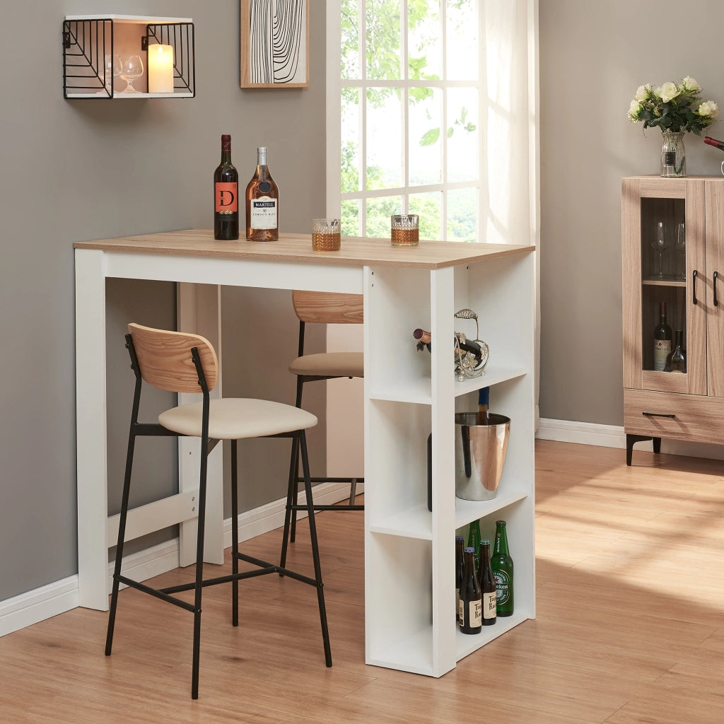 Tavolo Alto da Bar Danderyd Bancone a 3 Ripiani Laterali 120 x 60 x 106 cm - Bianco / Effetto Rovere [en.casa]