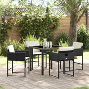 Set da Pranzo per Giardino con cuscino 5 pcs Nero polyrattan