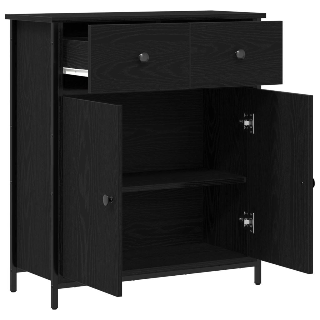 Mobile Nero Rovere 70x30x80 cm Legno ingegnerizzato e Acciaio