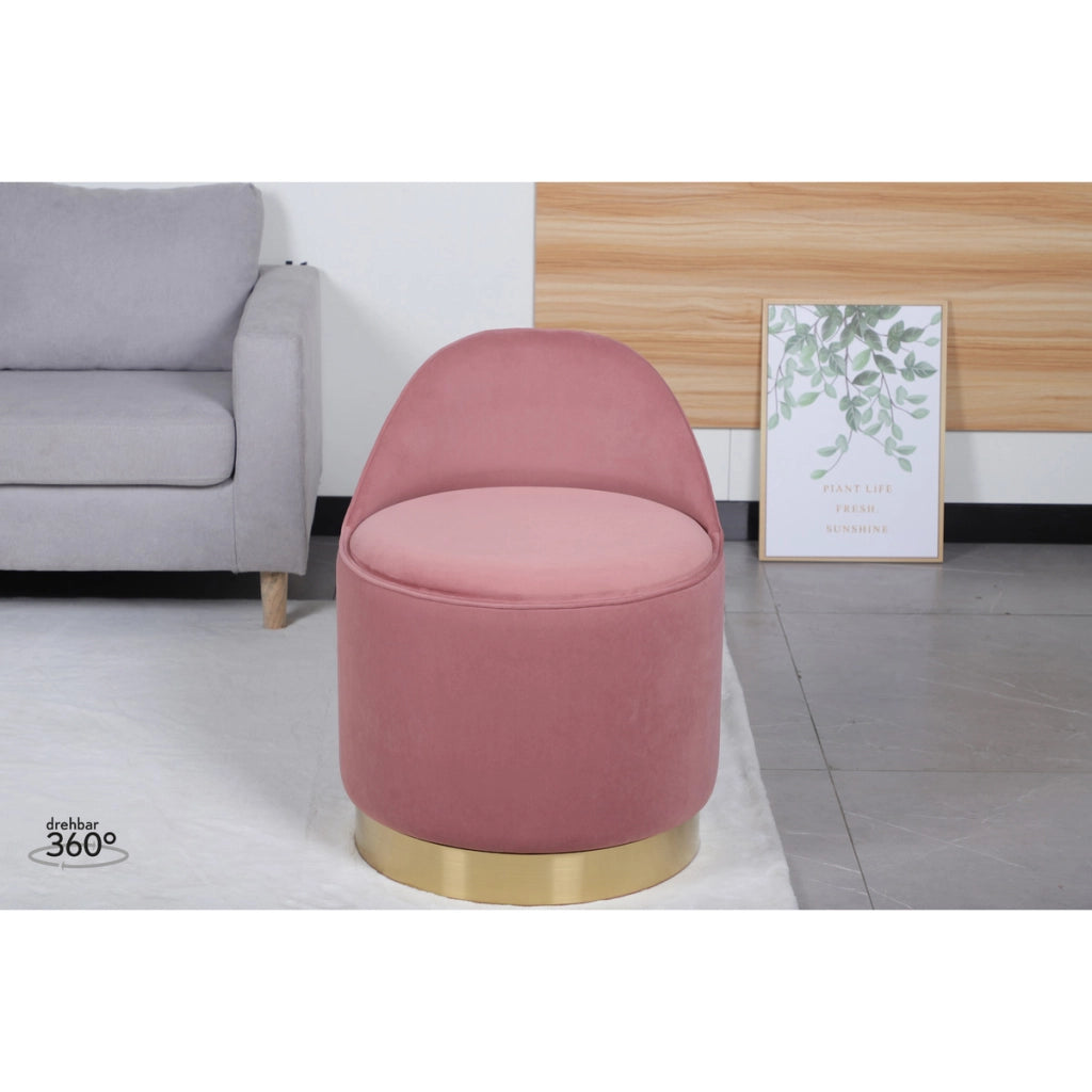Pouf Girevole Viktor in Velluto Rosa Antico