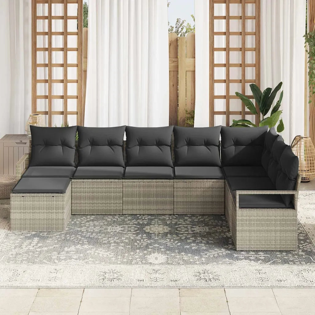 Set di divani con cuscino 7 pcs Grigio chiaro polyrattan