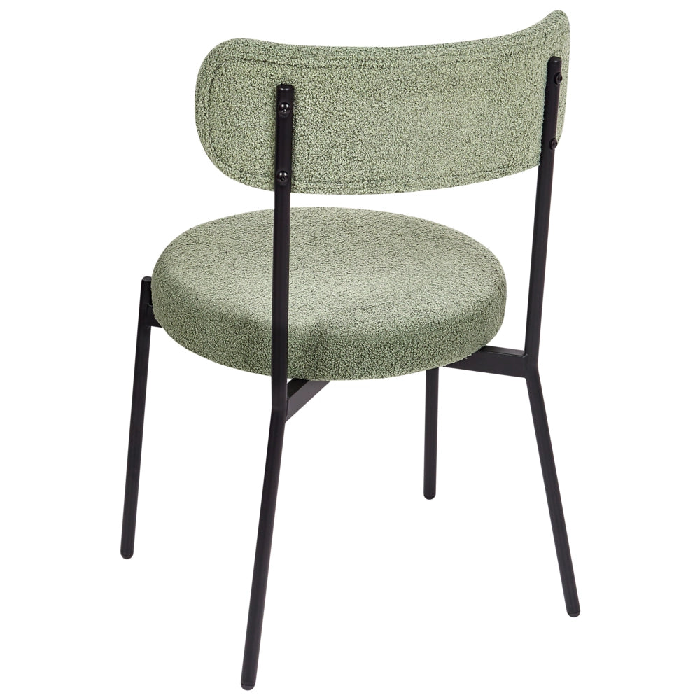 Set di 2 sedie per sala da pranzo Boucle verde chiaro Gambe in acciaio nero Sedute per sala da pranzo di design moderno