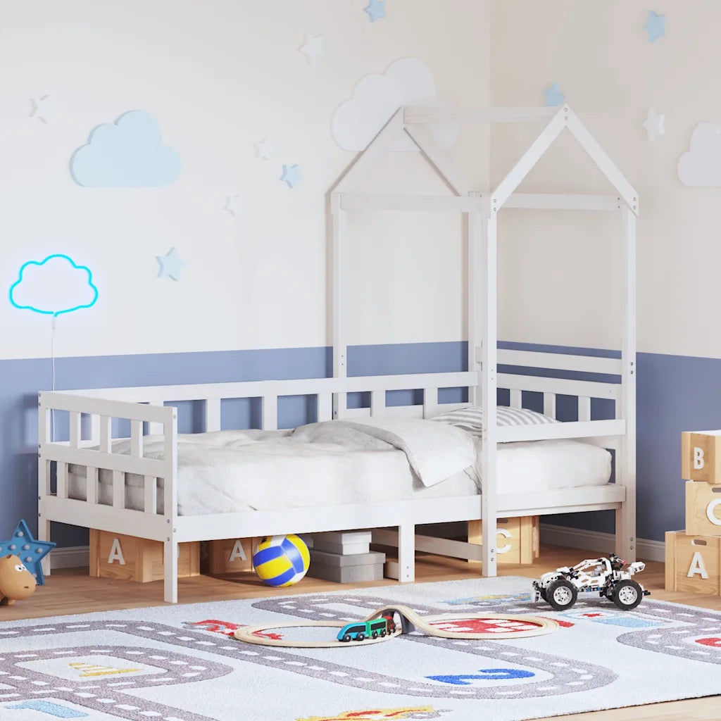Letto singolo | Letto per adulti | Dormeuse con Tetto 80x200 cm Bianco in Legno Massello di Pino