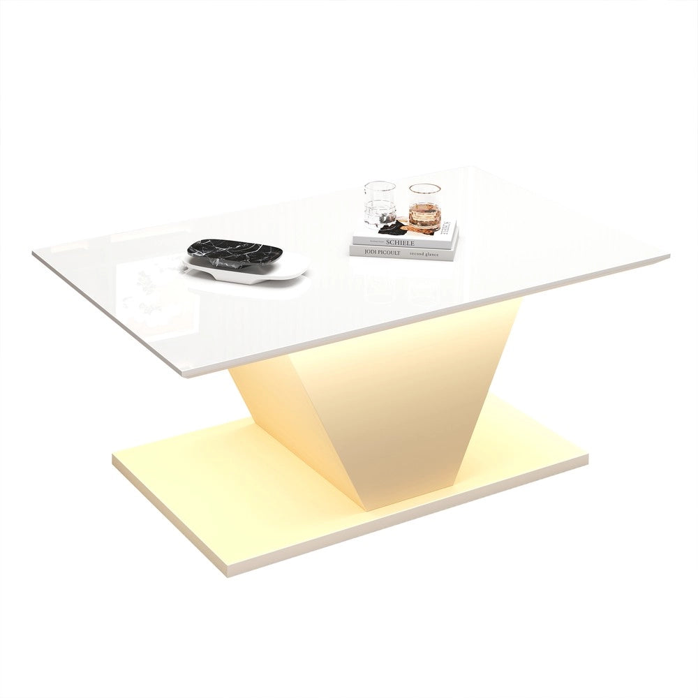 Tavolino da Caff¨¨ con LED a Forma di V ¨C MINIMAL ¨C Bianco Lucido, 100x50x46