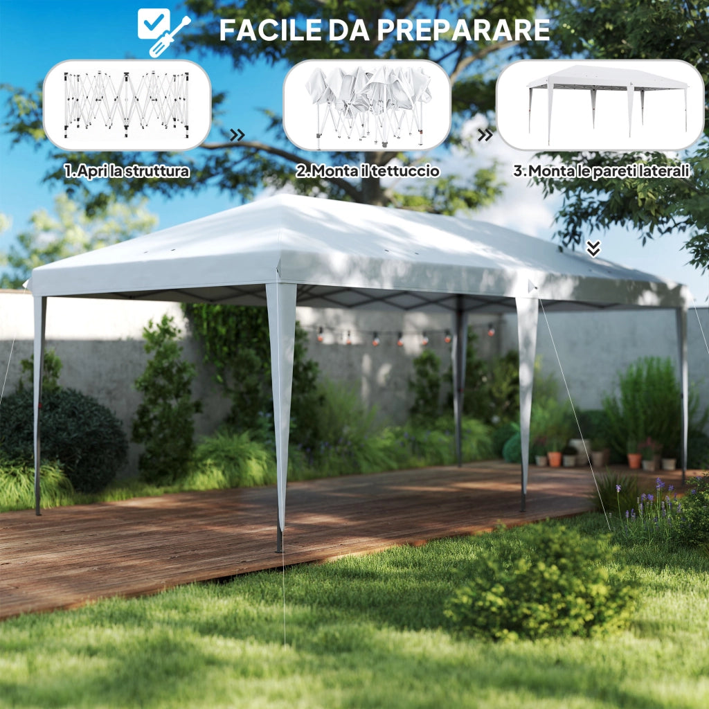 Gazebo da Giardino Pop-up 6x3 m Pieghevole Tendone in Poliestere Oxford Bianco