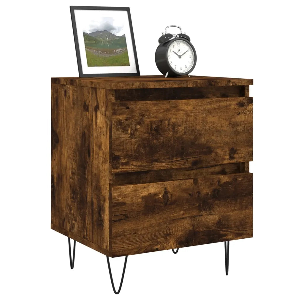 Set di 2 Comodini | Armadio da Notte | Mobiletto da notte Rovere Fumo 40x35x50 cm in Legno Multistrato