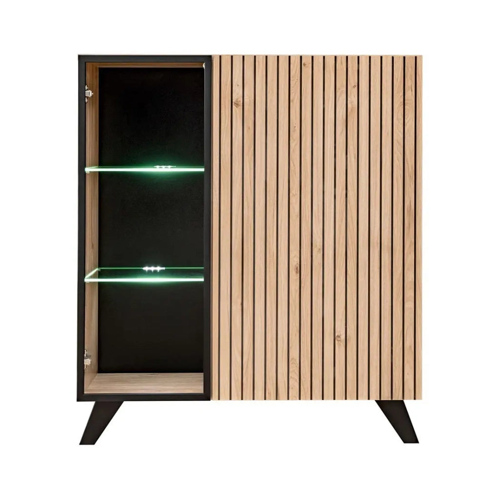 Set di 4 mobili da soggiorno NIELSEN – Camino decorativo in quercia e nero