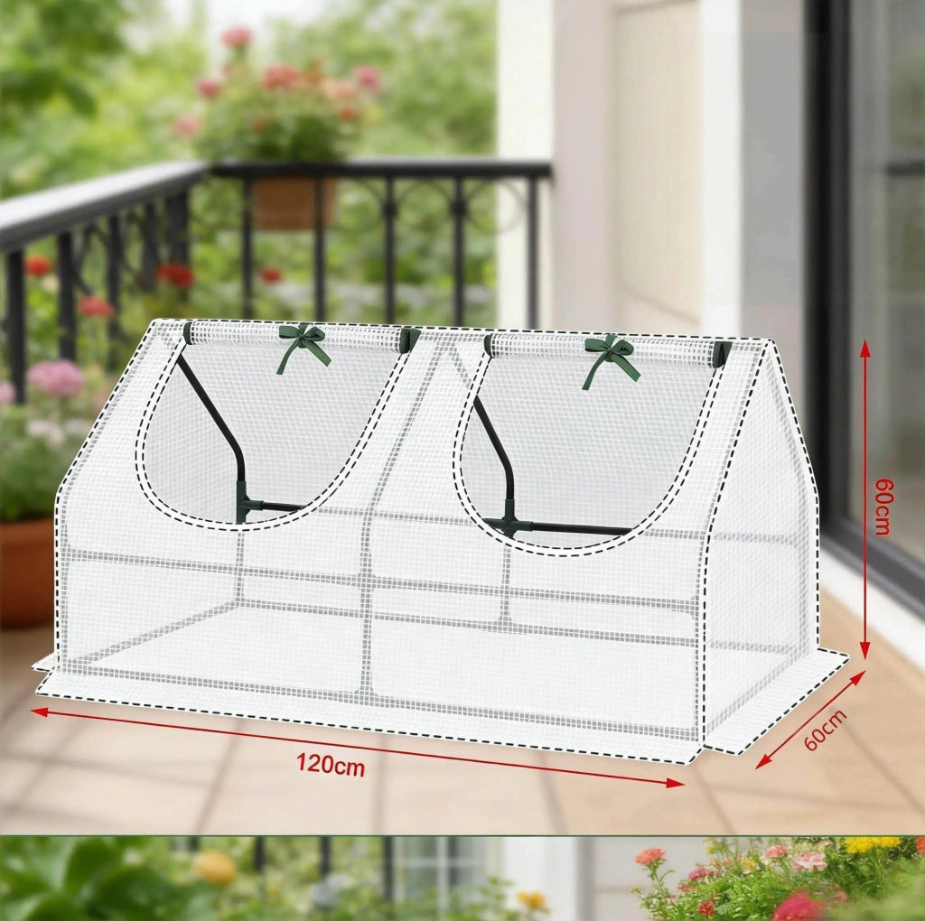 Serra da balcone verde in acciaio con telo in PE, dimensioni 120x60x60 cm